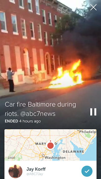 Jay Kroff’s “Car fire Baltimore during riots. @abc7news”